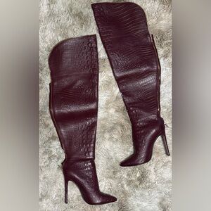 IAMJENNIFERLE Oxblood Caiman Over-the-Knee Boots